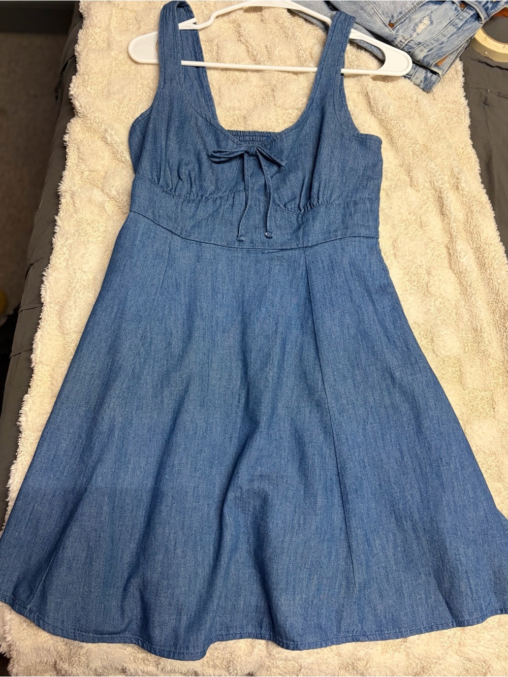 Old Navy Blue Denim-Look Sleeveless Dress with Front Bow
